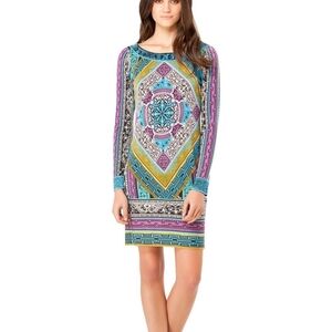 Hale Bob Multicolor Geometric Jersey Long Sleeve Knee Length Dress Size Small